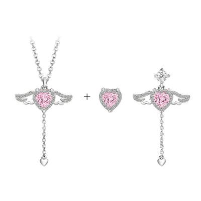 China TRENDY Fashion Women Jewelry Angel Wing Love Heart Necklace Earring Jewelry Set Valentine's Day Gift For Women for sale