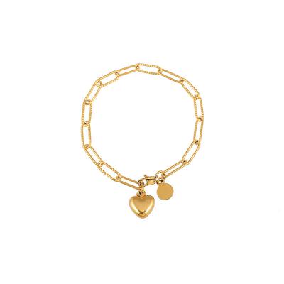 China Wholesale Trendy Fashion Jewelry Heart Pendant Bracelet Chain Stainless Steel Bangle Bracelets Charm Bracelets for sale