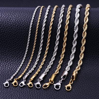 China Wholesale Fashion TRENDY 2mm - 5mm 18k Plated Stainless Steel Twist Bracelet Titanium Steel Cuban Bracelet for sale