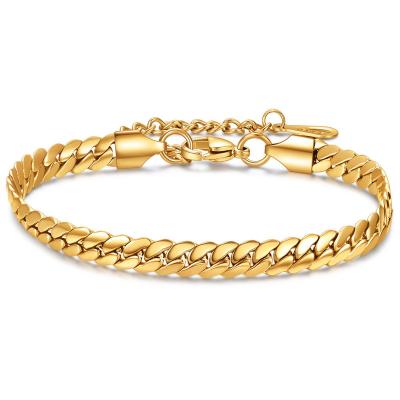 China Wholesale Fashion Men's Jewelry 6MM 18k Gold Cuban Link Bracelet Hip Hop Stainless Steel Hip Hop Bracelet for sale