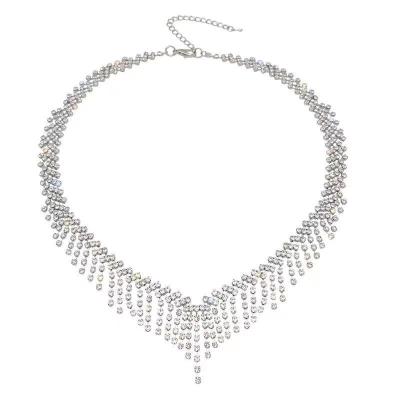 China Wholesale Trendy Women Crystal Choker Silver Tassels Diamond Necklace Jewelry Sexy Rhinestone Choker Chain Necklace for sale