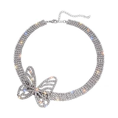 China Wholesale Trendy Women's Sexy Crystal Choker Silver Butterfly Diamond Necklace Jewelry Rhinestone Choker Chain Necklace for sale