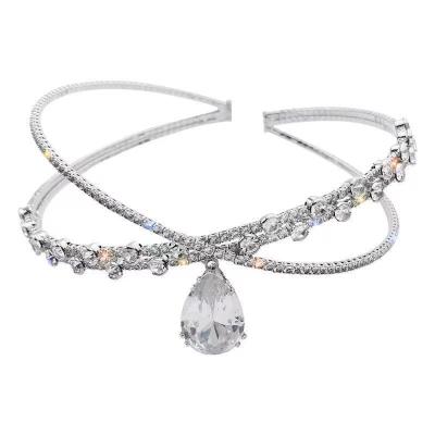 China Sexy Jewelry Rhinestone Choker Necklace Hair Circle Crystal Choker Silver Diamond Necklace Fashion Luxury Women Jewelry for sale