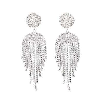 China Wholesale Trendy Fashion Women's Luxury Tassels Diamond Earrings Crystal Rhinestone Drop Earrings Exaggerated Large for sale