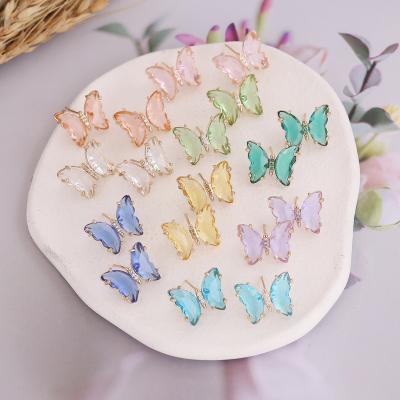 China Colorful Butterfly Crystal Earrings Butterfly Stud Earrings Wholesale Trendy Women Jewelry Fashion for sale