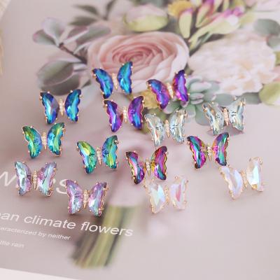 China FASHIONABLE wholesale jewelry nc gradient colorful Butterfly Crystal Earrings Women Butterfly Stud Earrings for sale