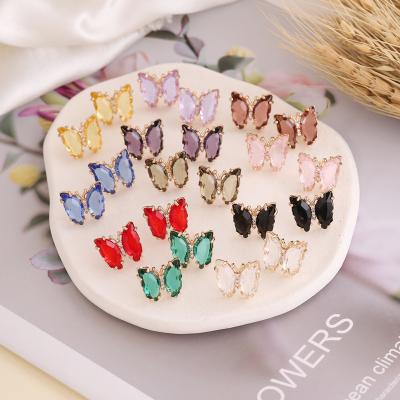 China Colorful Butterfly Crystal Earrings Women TRENDY Jewelry Fashion ins Butterfly Stud Earrings for sale