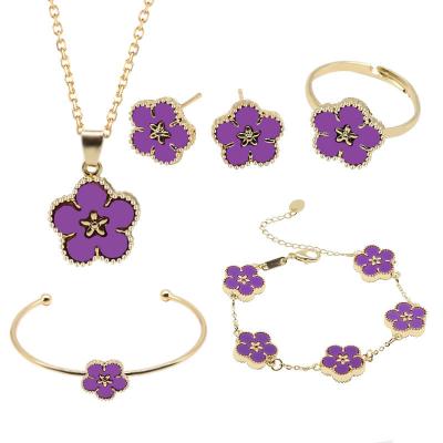 China Wholesale Vintage Fashion Women Flower Necklace Bracelet Earring Ring Jewelry Set for sale