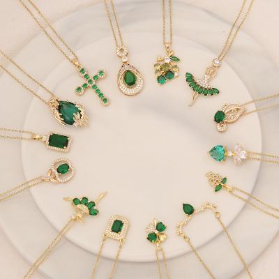 China Trendy Women Jewelry Fashion Green Emerald Necklace Stainless Steel Chain Cross Necklace For Women for sale