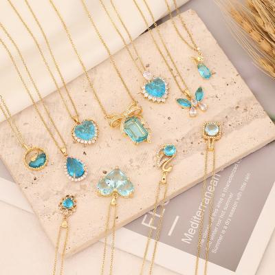 China Trendy Fashion Women Jewelry Bule Ocean Necklace Stainless Steel Chain 18K Gold Plated Heart Of Ocean Necklace For Women for sale