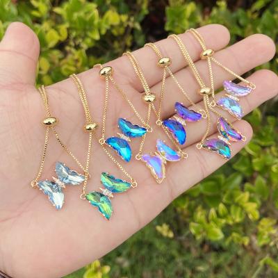 China Colorful Crystal Butterfly Bracelets Adjustable Charm Bracelets Fashion Trendy Jewelry Women Bracelets for sale