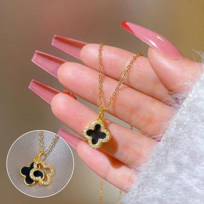 China TRENDY Jewelry Four Leaf Clover Women Fashion Pendant Necklace Worn Two Way Stainless Steel Chain Necklace for sale