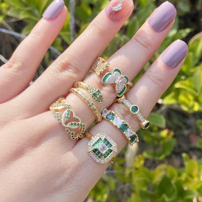 China Adjustable Green Emerald Ring Of Ring Love Snake Butterfly Zirconium Wholesale CLASSIC Opening Jewelry Fashion Set for sale