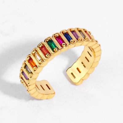 China Wholesale Romantic Fashion Jewelry 18k Gold Plated Ring Geometric Ring Rainbow Copper Ring for sale