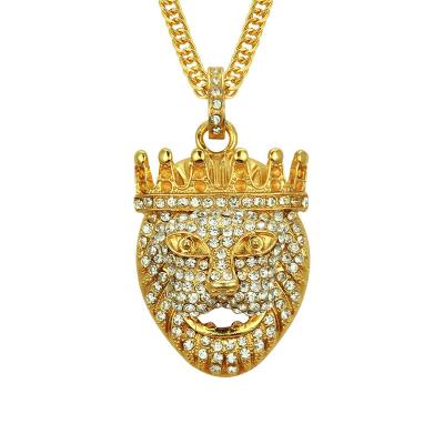 China Hip Hop 2022 FASHIONABLE 18K alloy Diamond Crown Lion Head Men's Necklace spot wholesale for sale