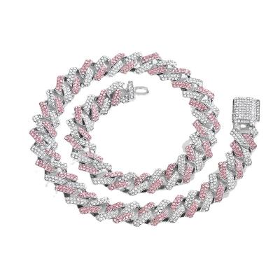 China TRENDY Hip Hop Iced Out Cuban Pink Blue White Tennis Link Chain Necklace Fashion Chain Jewelry for sale