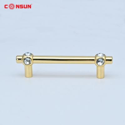 China Not easy to fade High quality CSK-114-S Crystal Handle with solid base, door drawer pull zinc alloy gold handle for sale