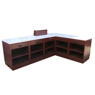 China 2022 New Supermarket Retail Store Cashier Design Boutique Wooden Checkout Counter for sale