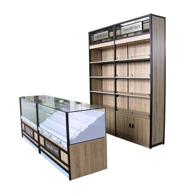 China Single Sided Design Hot Selling Store Shelving Super Market Shelves Wooden Glass Display Boutique Cabinet Showcase for sale