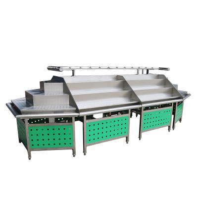 China Double Sided High Quality Supermarket Vegetable Display Rack With Spray System for sale