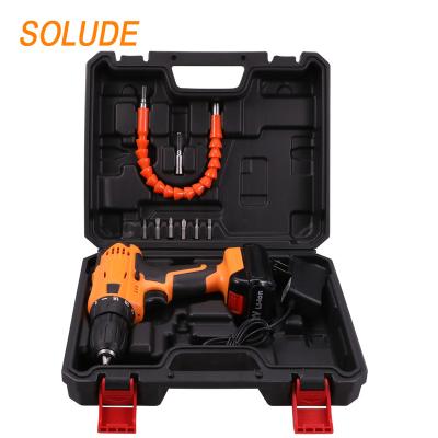 China Durable+Portable+Comfortable Handle+Small Package SOLUDE 10 Piece 21V Lithium Battery Drill Household DIY Tools Kit With Plastic Toolbox Storage Case (one battery) for sale