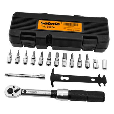 China Bicycle Repair SOLUDE 16 Pieces 1/4 Adjustable 2~20 N.m Bicycle Repair Tool Ratchet Torque Wrench Socket Set for sale