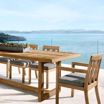 China Factory Modern Hot Sale Teak Arm Outdoor Dining Chairs Villa Patio Table Modern Wood Seating Set and Chairs Hotel Garden Furniture for sale