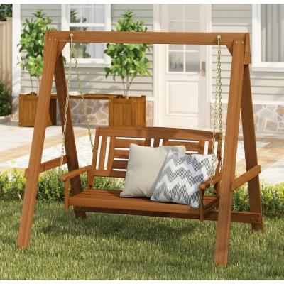 China 2023 Modern Outdoor Furniture Hot Selling Solid Wood Frame Swing With Waterproof Cushion for sale