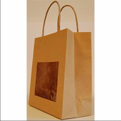 China Cheap Custom Brown Kraft Paper Disposable Food Take Away Kraft Paper Bags With Windows And Handles Wholesale for sale