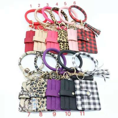 China Leather Women's Card Holder Key Chain Fashion Bracelets Key Chain with Card Holder and Wallet Tassel Key Chain for sale