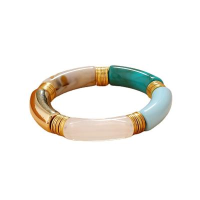 China Elbow Punk Acrylic Bracelet Curved Tube Bamboo Multicolor Vintage Marbling Bracelet for sale