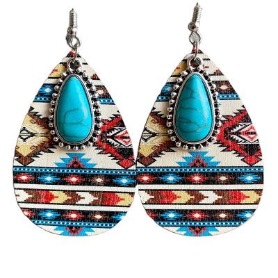 China Aztec Teardrop Earrings Turquoise Natural Wooden Vintage Style Female Western Inspired for sale