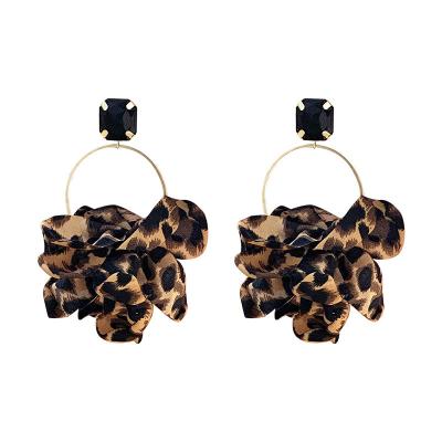 China Hiphop 925 Silver Needle Cloth Anti Flower Leopard Delicate Hoop Dangle Earrings for sale