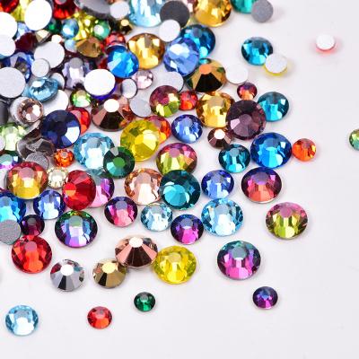 China Glitter Glass Rhinestone Facets AB Crystal Fix Rhinestone Flat Back Garment Art Design Stone Non Hot For Nail Art Fabric Garment for sale