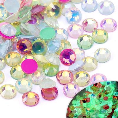 China Wholesale 1440pcs Glass Flat Back Luminous Opal Fake Stones AB Glow Volume For Nail Art Decorations Clothing Accessories for sale