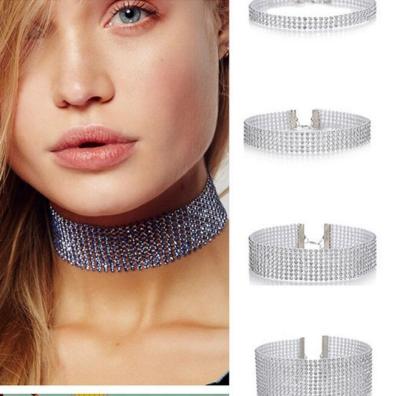 China HIPTOP Luxury Gold Diamond Crystal Silver Multi-row Diamond Tennis Collar Wide Bridal Scarf for sale