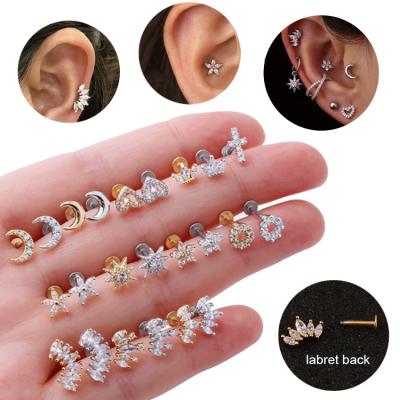 China Hiphop Stainless Steel Hypoallergenic Gold Plated Labret Lip Tragus Helix Cartilage Piercing Jewelry Flat Back Labret Puncture for sale