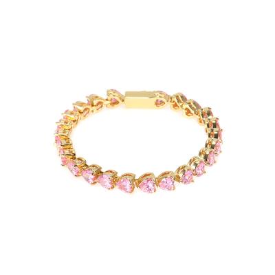 China CLASSIC Hot Selling Products Gold Silver Pink Heart Iced Out Tennis Chain Bracelet Jewelry for sale