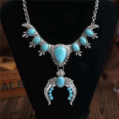 China CLASSIC Exaggerated Natural Turquoise Choker Necklace Retro Boho Turquoise Necklace Bead Turquoise Jewelry Big Necklace for sale