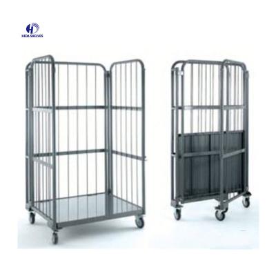 China Corrosion Protection Advantage Price Warehouse Metal Container Storage Folding Rolling Cage With Wheels for sale