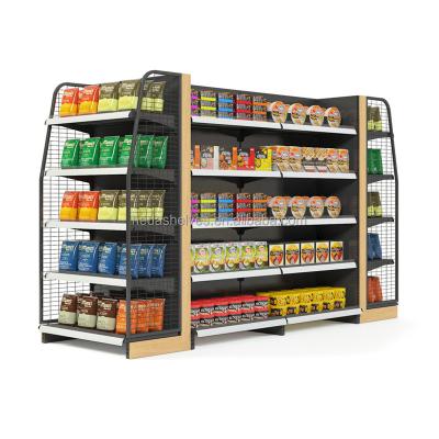 China China Customized Wholesale Premium Design Double Sided Showcase Advertising Display Supermarket Wooden Shelf for sale