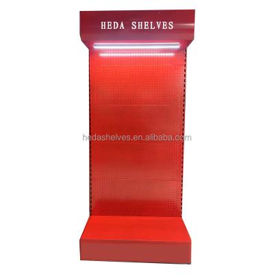 China High Quality Shop Red Color Metal Floor Props Product Pegboard Display Stand Rack With Hooks For Vendors for sale