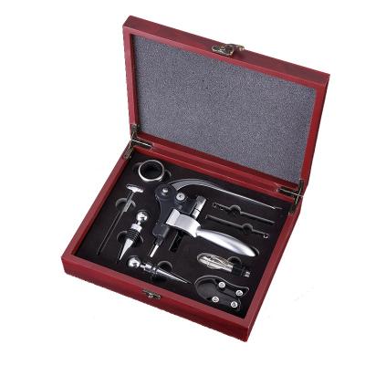 China Viable Wooden Box 9pcs Rabbit Wine Opener Set Luxury Style Zinc Alloy Corkscrew Lever Wine Bottle Corkscrew Set for sale