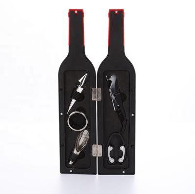 China Free Sample Viable Bar Accessories 5 Pieces Metal Bottle Opener Wine Set Stainless Steel Bottle Shape Wine Corkscrew Gift Set for sale