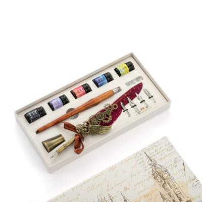 China Student Wooden Dip pen Calligraphy Pen Set With 5 Colorful Ink And Nibs for sale