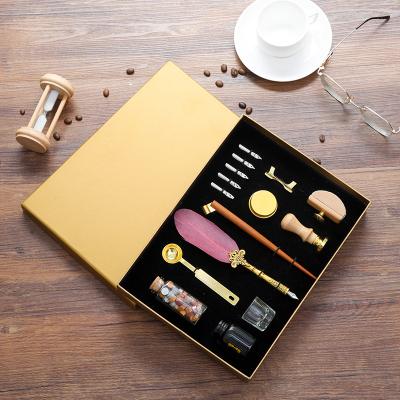 China Student Retro Calligraphy Pen Gift Box Pen Casting Writing Pen Gift Box Pen Birthday Gift Set Oblique Wax Sealing Set for sale