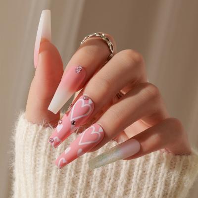 China French Wholesale rhinestone luxury handmade nails 24 press on nails hight quality extra long press on nails artificial fingernails for sale