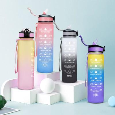 China 32 Unzen Fitnessstudio Plastik Motivation Wasserkrug Tritan Sport Wasserflasche zu verkaufen