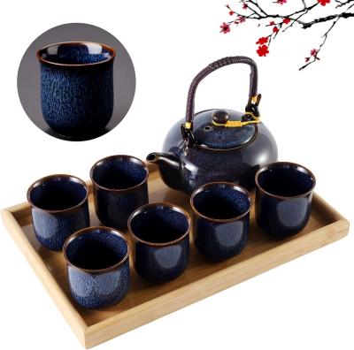 China 8oz 4 Pieces Asian Tea Set Portable Ceramic Tea Set With C Shaped Handle for sale