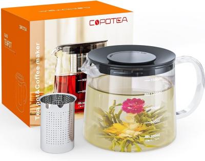 Китай Removable Filter Spout Glass Teapot for Loose Leaf and Blooming Tea 30.4oz Clear Teapots продается